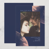 Roos Gold en Navy Blue Bewaar datum foto Save The Date (Voorkant / Achterkant)
