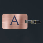Roos Gold en Navy Blue Brushed Metal Monogram Bagagelabel<br><div class="desc">Roos Gold - Blush Pink en Navy Blue Brushed Metal Folie Monogram Naam en Initiaal Bagagelabel. Dit tasje label is ideaal voor Back to School,  Work of Travelling.</div>