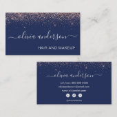 Roos Gold en Navy Blue Glitter Hair Makeup Salon Visitekaartje (Voorkant / Achterkant)