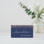 Roos Gold en Navy Blue Glitter Hair Makeup Salon Visitekaartje (Staand voorkant)