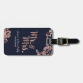 Roos Gold en Navy Blue Mr. en Mrs. Floral Bagagelabel (Voorkant horizontaal)