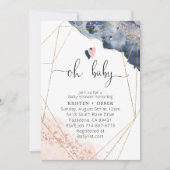 Roos Gold en Navy Blue Waterverf Baby shower Kaart (Voorkant)