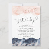Roos Gold en Navy Blue Waterverf Gender Reveal Kaart (Voorkant)