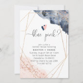 Roos Gold en Navy Blue Waterverf Gender Reveal Kaart (Voorkant)