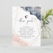 Roos Gold en Navy Blue Waterverf Gender Reveal Kaart (Staand voorkant)