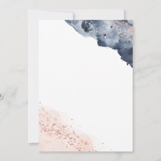 Roos Gold en Navy Blue Waterverf Gender Reveal Kaart (Achterkant)