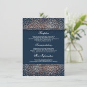 Roos Gold en Navy Glitter Bruiloft Informatie Informatiekaartje (Staand voorkant)