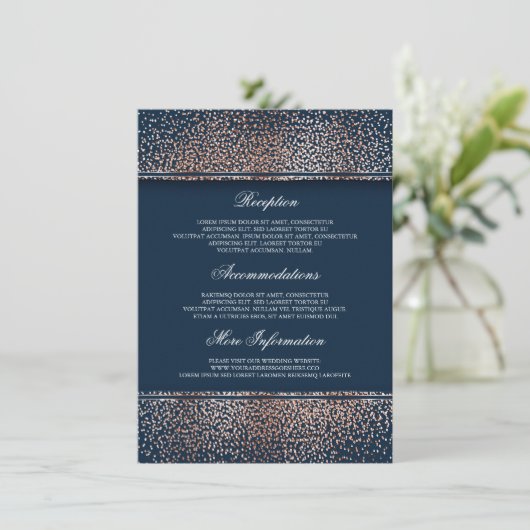 Roos Gold en Navy Glitter Bruiloft Informatie Informatiekaartje (Staand voorkant)