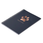 Roos Gold en Navy Paw Print Logo gepersonaliseerd Notitieboek (Linkerzijde)
