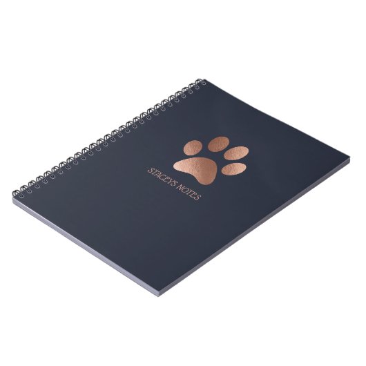 Roos Gold en Navy Paw Print Logo gepersonaliseerd Notitieboek (Linkerzijde)