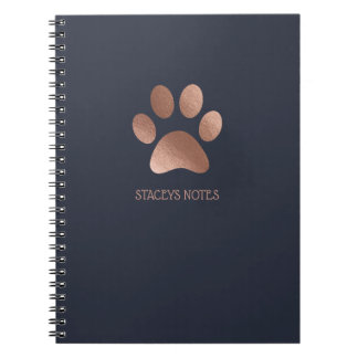 Roos Gold en Navy Paw Print Logo gepersonaliseerd Notitieboek