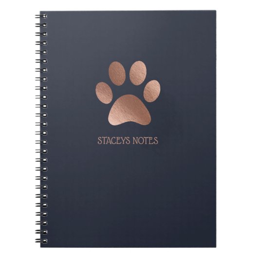 Roos Gold en Navy Paw Print Logo gepersonaliseerd Notitieboek (Voorkant)