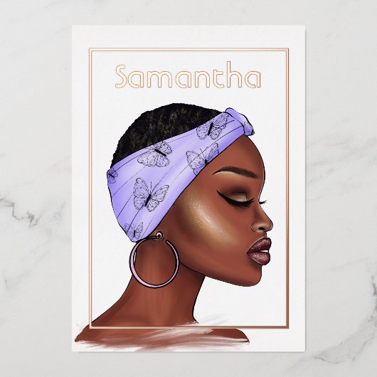 Roos Gold en Paarse afro Birthday Party Folie Uitnodiging (Voorkant)