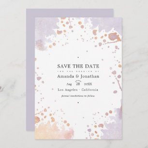 Roos Gold en pastel Paarse schilderbruiloft Save The Date