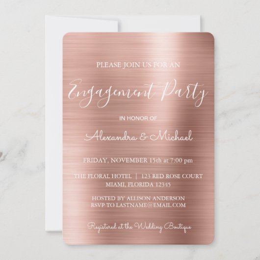 Roos Gold en Pink Blush Modern Engagement Party Kaart (Voorkant)
