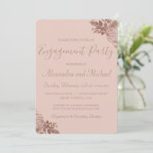 Roos Gold en Pink Blush Rozen Verlovingsfeest Kaart (Staand voorkant)