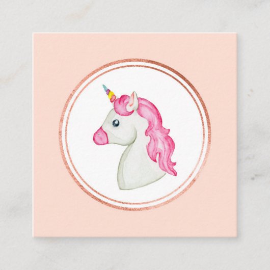 Roos Gold en Pink Unicorn Haarstylist Mediapictogr Vierkante Visitekaartje (Voorkant)