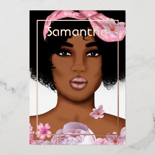 Roos Gold en roze Afro Birthday Party Folie Uitnodiging (Voorkant)