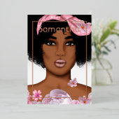 Roos Gold en roze Afro Birthday Party Folie Uitnodiging (Staand Voorkant)