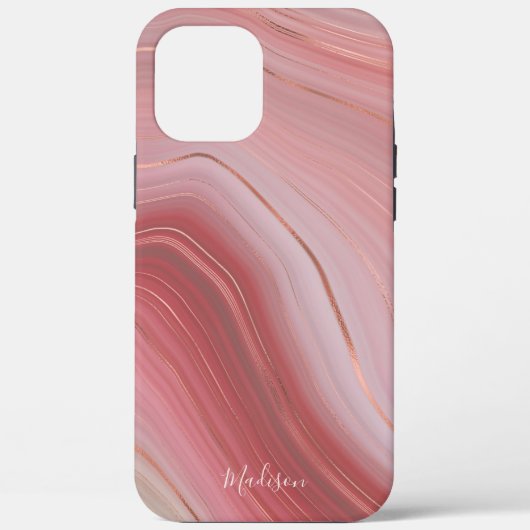 Roos Gold- en roze Agate Patroon met naam Case-Mate iPhone Case (Achterkant)