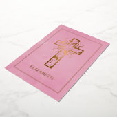 Roos Gold en roze baptisme of Christening Filigree Folie Uitnodiging (Gedraaid)