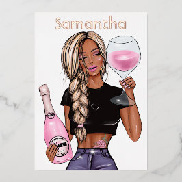 Roos Gold en Roze Champagne Birthday Party Folie Uitnodiging