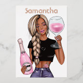 Roos Gold en Roze Champagne Birthday Party Folie Uitnodiging (Voorkant)