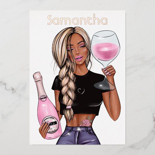 Roos Gold en Roze Champagne Birthday Party Folie Uitnodiging (Voorkant)