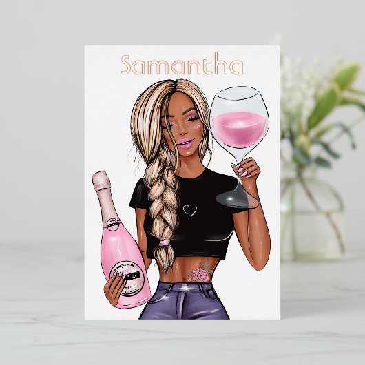 Roos Gold en Roze Champagne Birthday Party Folie Uitnodiging (Staand Voorkant)