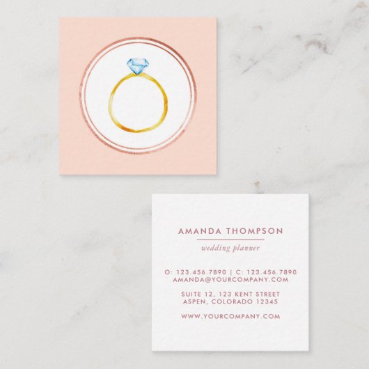 Roos Gold- en roze diamantbindplanner Vierkante Visitekaartje (Voorkant / Achterkant)