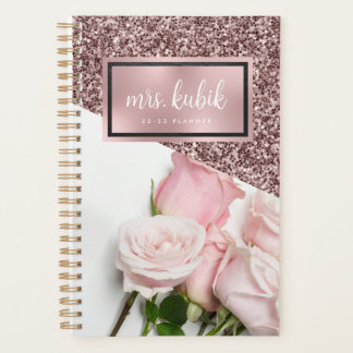 Roos Gold en Roze Flowers Teacher Planner