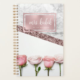 Roos Gold en Roze Flowers Teacher Planner