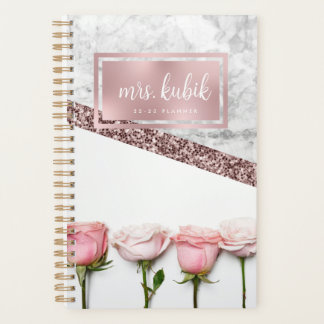 Roos Gold en Roze Flowers Teacher Planner