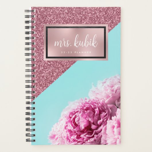 Roos Gold en Roze Flowers Teacher Planner (Voorkant)