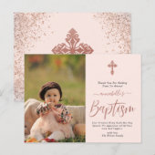 Roos Gold en roze fotomeisje Baptisme Hartelijk da Briefkaart (Voorkant / Achterkant)