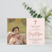 Roos Gold en roze fotomeisje  Bedankkaart (Staand voorkant)