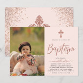 Roos Gold en roze fotomeisje uitnodiging tot het i (Voorkant / Achterkant)