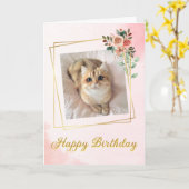 Roos Gold en roze kattenkat op zaterdag Kaart (Gele Bloem)