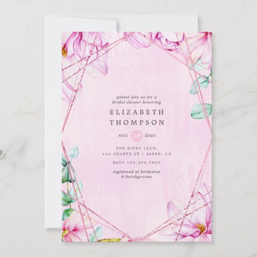 Roos Gold en roze Magnolia Geometric Vrijgezellenf Kaart (Voorkant)