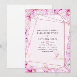 Roos Gold en roze Magnolia Geometric Wedding Kaart