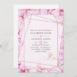 Roos Gold en roze Magnolia Geometric Wedding Kaart