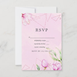 Roos Gold en roze Magnolia Geometric Wedding RSVP Kaartje