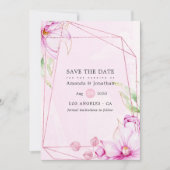 Roos Gold en roze Magnolia Geometric Wedding Save The Date (Voorkant)
