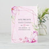 Roos Gold en roze Magnolia Geometric Wedding Save The Date (Staand voorkant)
