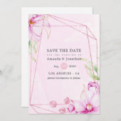 Roos Gold en roze Magnolia Geometric Wedding Save The Date (Voorkant / Achterkant)