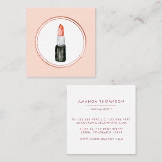 Roos Gold en roze Makeup Artist Social Media Picto Vierkante Visitekaartje (Voorkant / Achterkant)