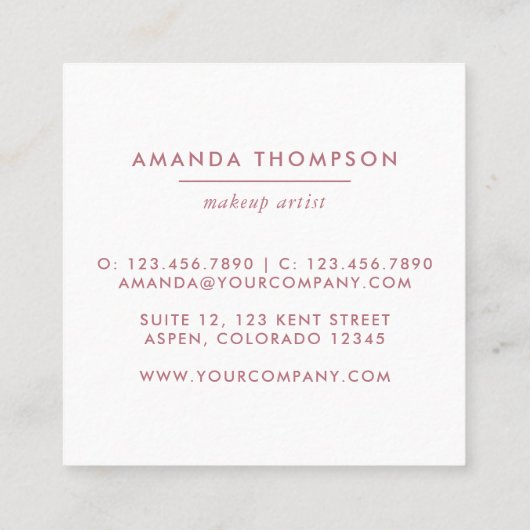 Roos Gold en roze Makeup Artist Social Media Picto Vierkante Visitekaartje (Achterkant)