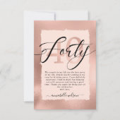 Roos Gold en roze olie 40e verjaardag   Bedankkaart (Voorkant)