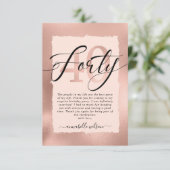 Roos Gold en roze olie 40e verjaardag   Bedankkaart (Staand voorkant)