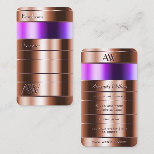Roos Gold en roze Paarse gradiënt met Initiaal Visitekaartje (Voorkant / Achterkant)